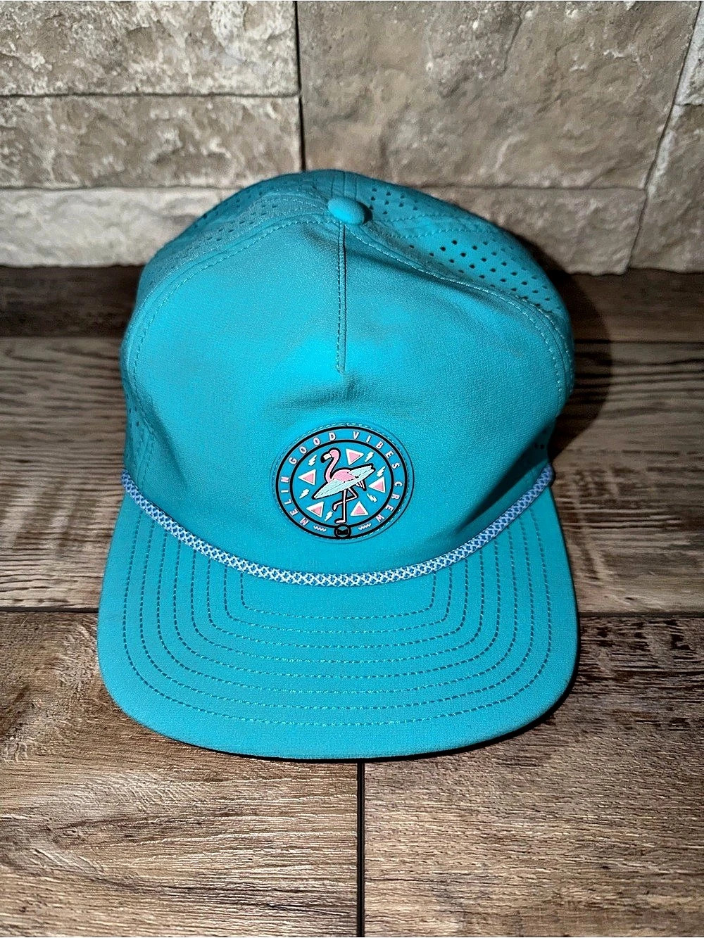 Melin Coronado Hydro Neon Collection Flamingo Good Vibes Crew Hat Blue Snapback